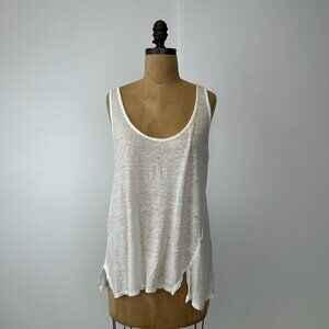 Velvet Shirt Women Medium Asymmetrical Sleeveless Scoop Sheer Linen USA Top Core